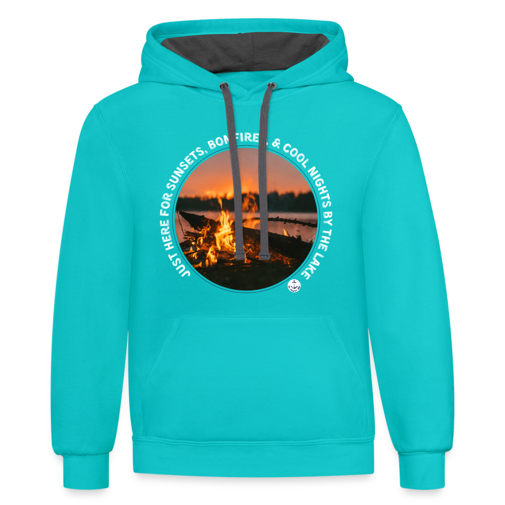 Sunsets & Bonfires Fall Contrast Color Lake Hoodie - scuba blue/asphalt