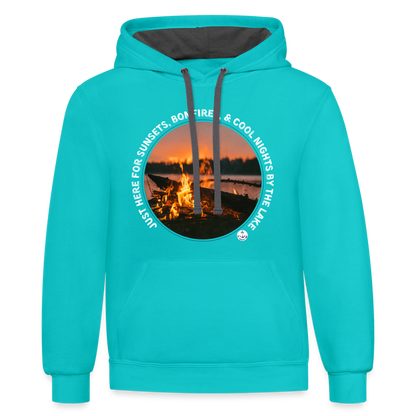 Sunsets & Bonfires Fall Contrast Color Lake Hoodie - scuba blue/asphalt