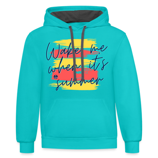 Wake Me When It's Summer Contrast Hood Lake Hoodie - scuba blue/asphalt