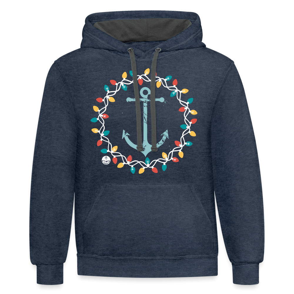 Anchor Christmas Wreath Contrast Lake Hoodie - indigo heather/asphalt