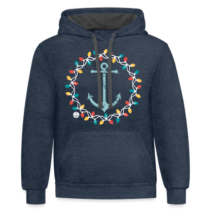 Anchor Christmas Wreath Contrast Lake Hoodie - indigo heather/asphalt