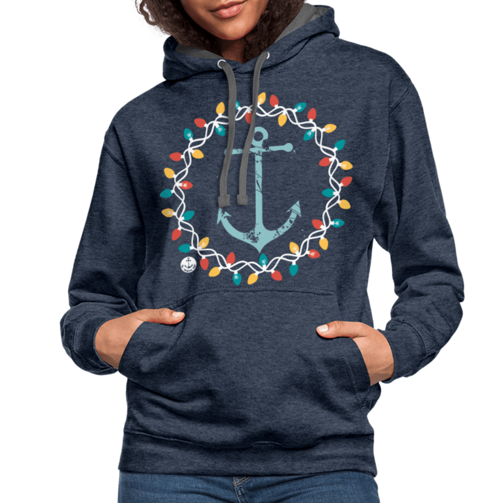 Anchor Christmas Wreath Contrast Lake Hoodie - indigo heather/asphalt