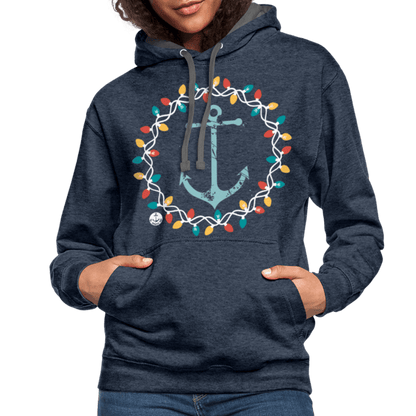 Anchor Christmas Wreath Contrast Lake Hoodie - indigo heather/asphalt