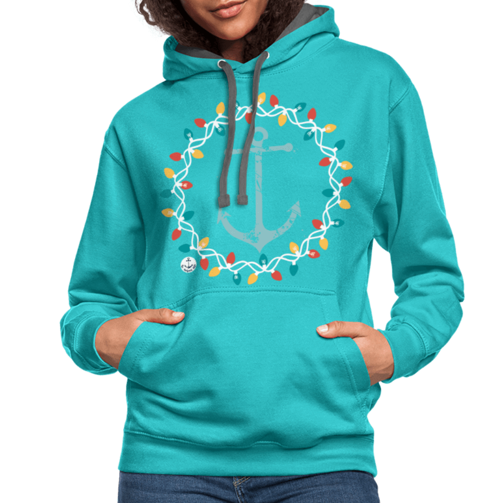 Anchor Christmas Wreath Contrast Lake Hoodie - scuba blue/asphalt