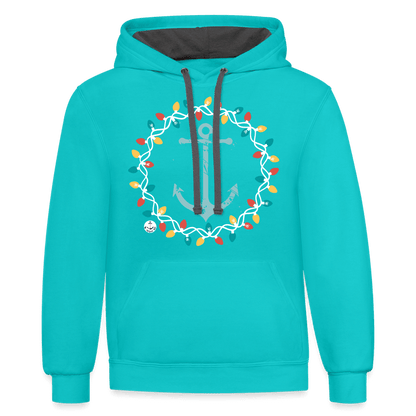 Anchor Christmas Wreath Contrast Lake Hoodie - scuba blue/asphalt