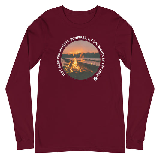 Sunsets & Bonfires Fall Unisex Long Sleeve Lake Tee